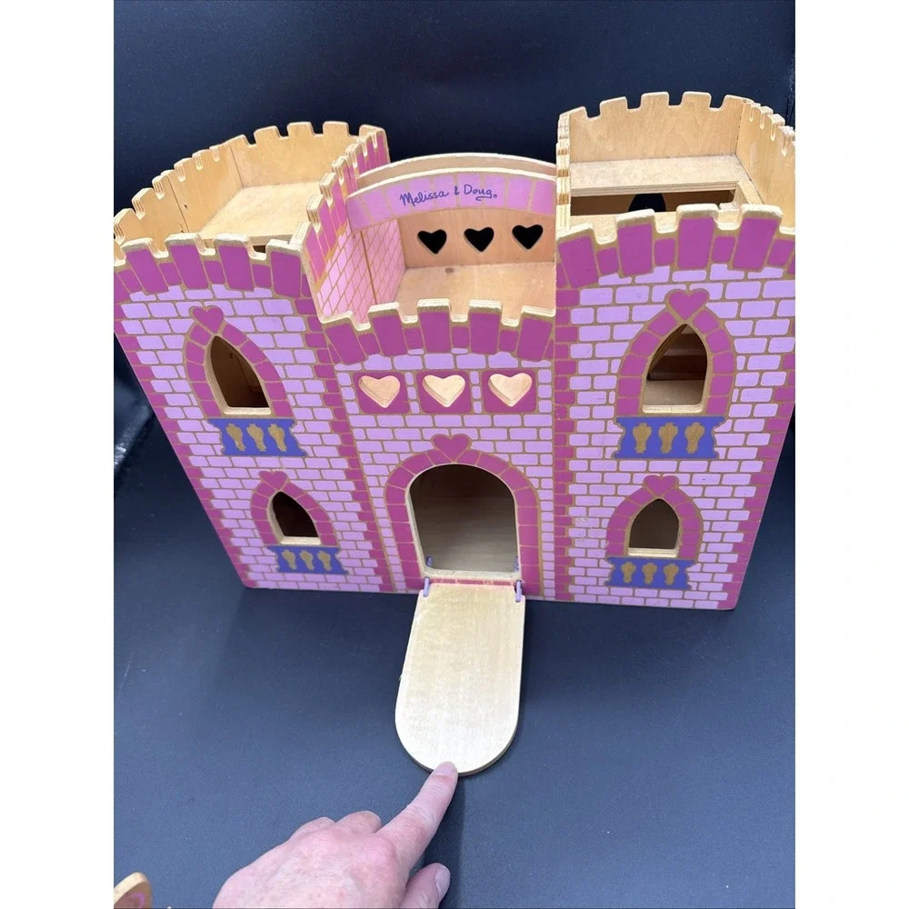 Melissa & Doug Fold & Go Wooden Princess Castle Draw Bridge Figures
